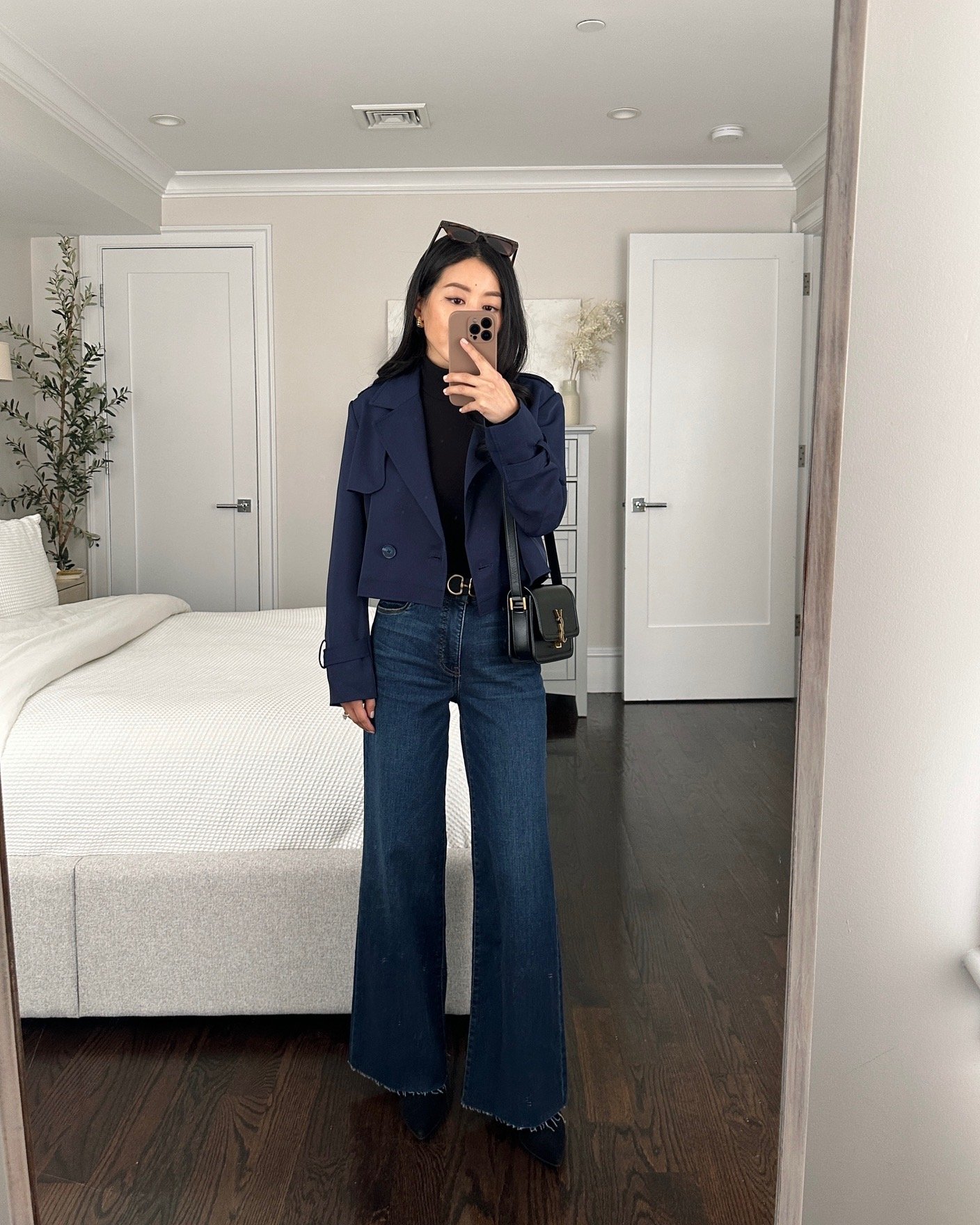 petite nordstrom cropped trench jacket in navy xxs