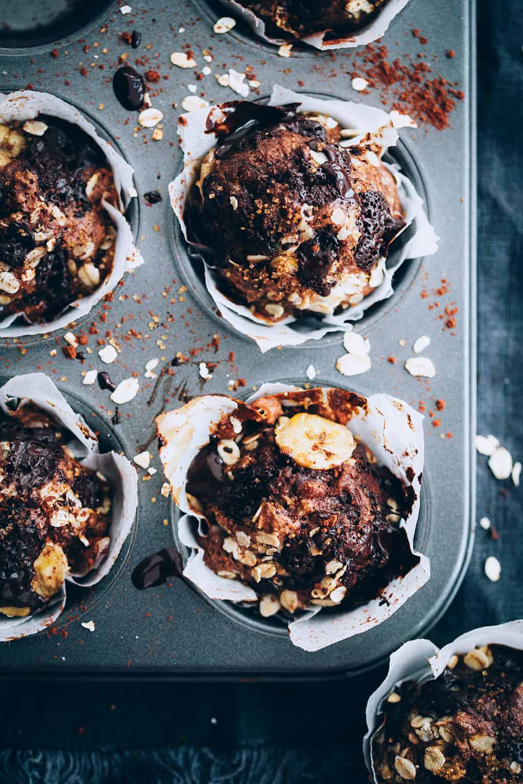 Greek Yogurt Chocolate Chunk Banana Oat Muffins