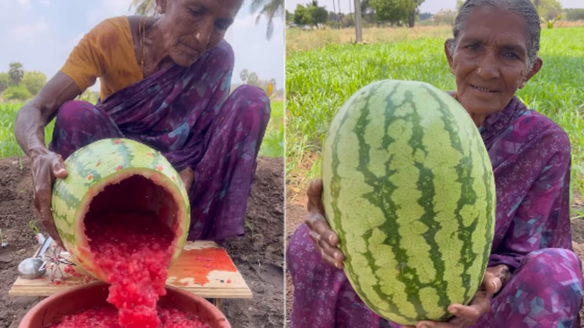 Watch: Elderly Woman's Unique Style Of Making Watermelon Juice Draws More Than 26 Million Views