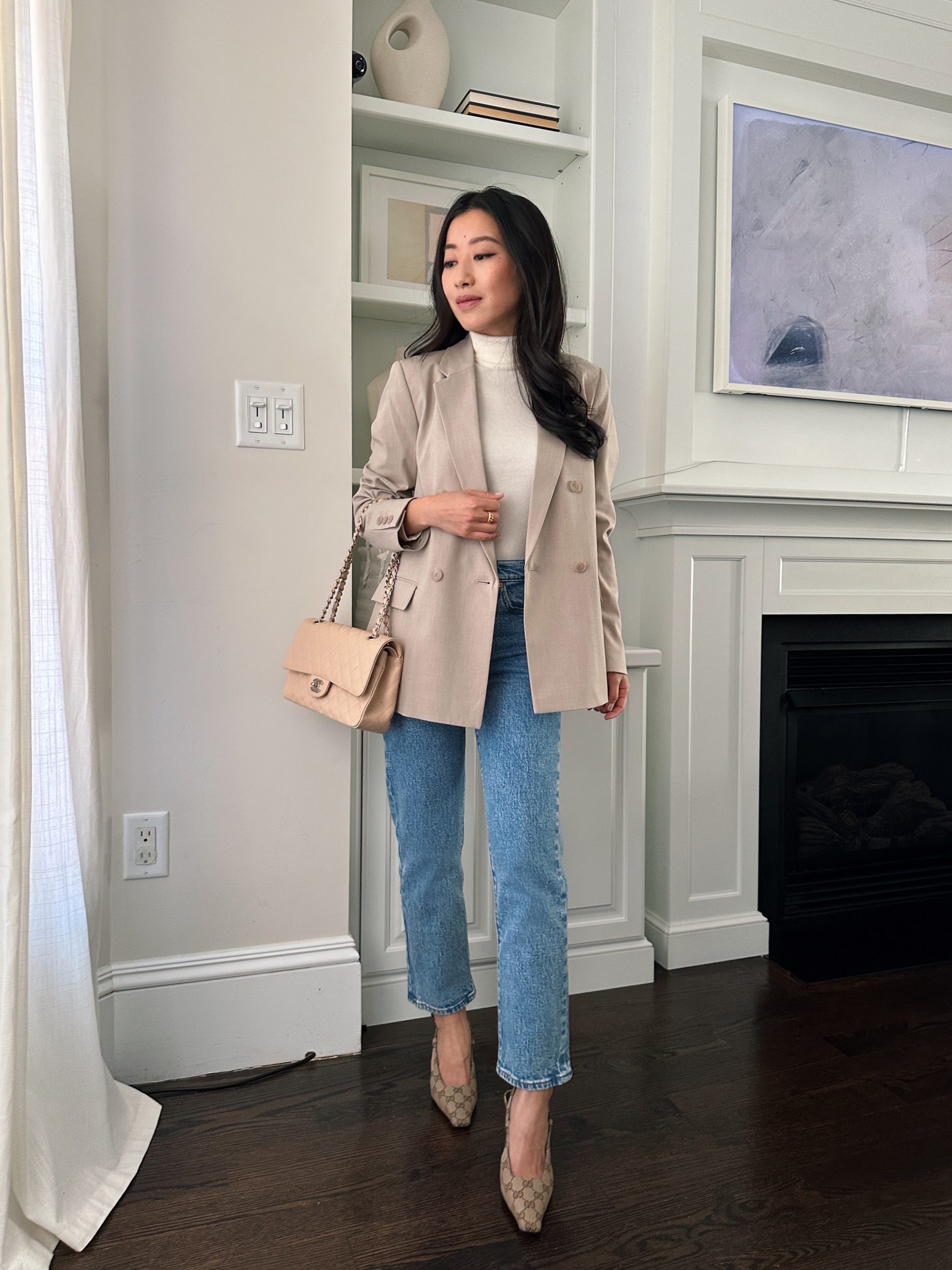 uniqlo petite friendly blazer beige