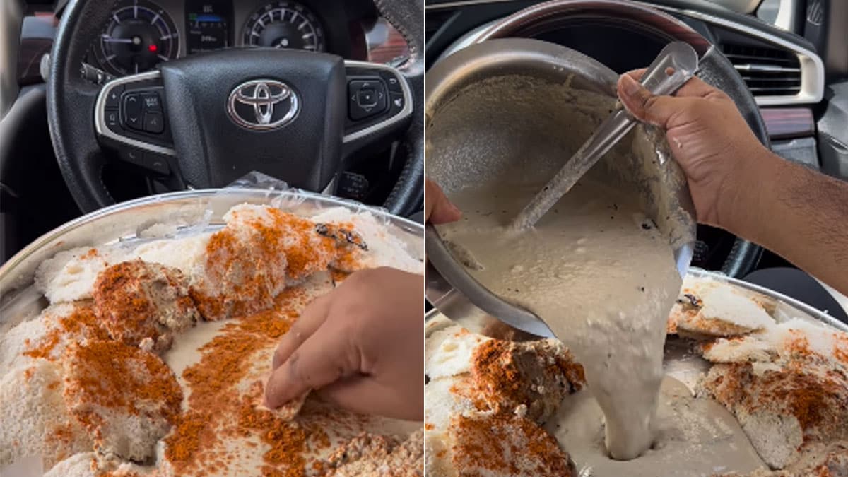 Viral Mukbang: Man Eats Large Thali Full Of Idlis In Car, Internet Says "That's A Month's Worth Of Idlis"