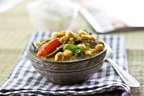 Roasted Eggplant And Chickpea Curry Flavored With Curry Leaves And Mustard Seeds