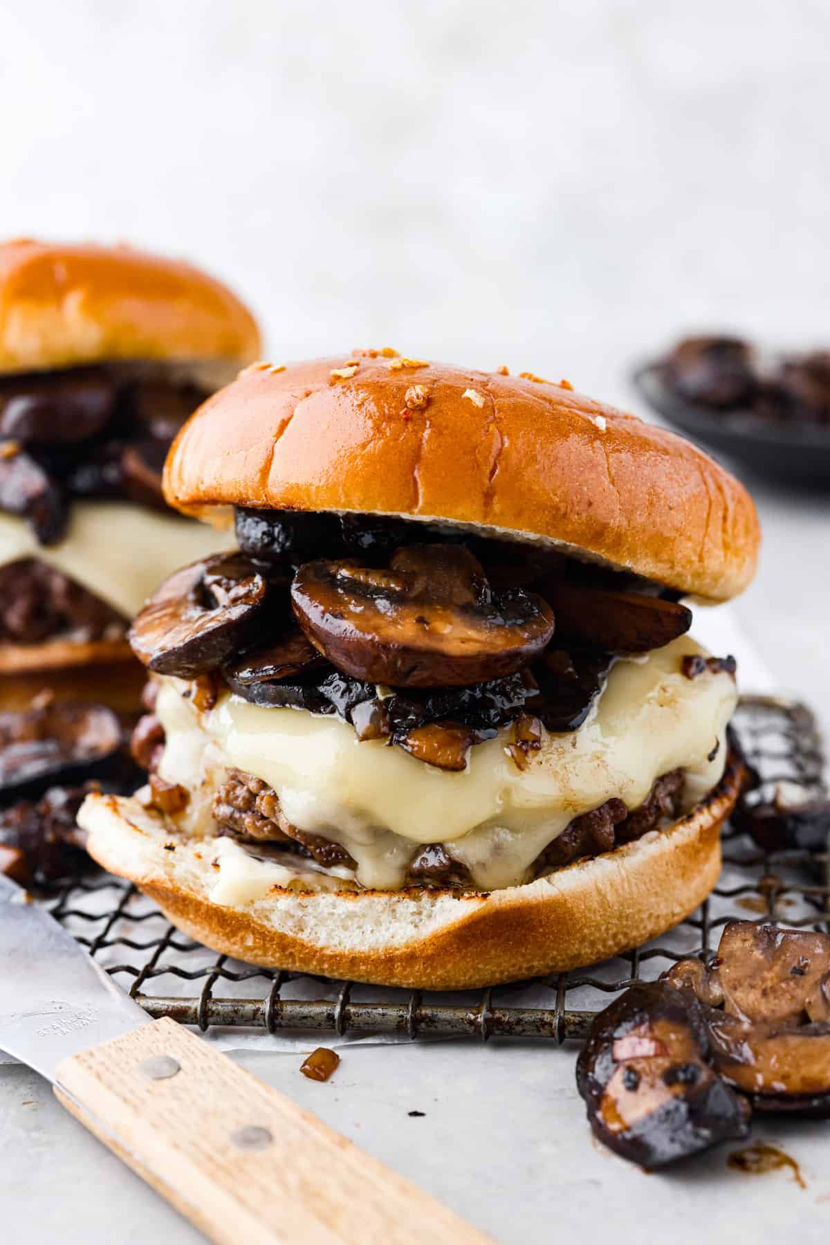 A Swiss mushroom burger.