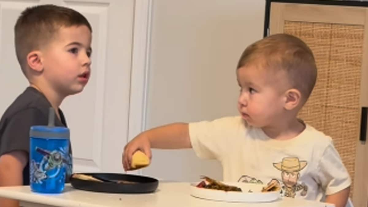 Watch: Viral Video Shows Sneaky Little Boy Stealing Food From Siblings Plate