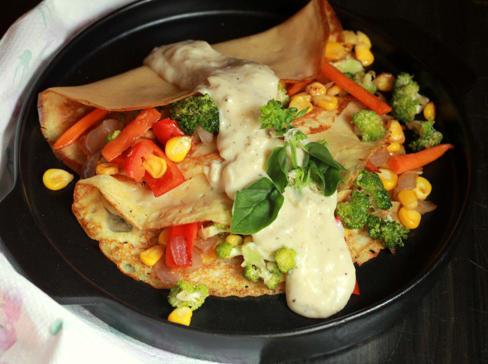 Whole Wheat Crepes With Roasted Vegetables And White Sauce Recipe