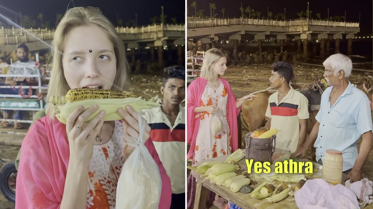 Viral Video: Russian Influencer Tries Bhutta For The First Time, Watch Her Reaction